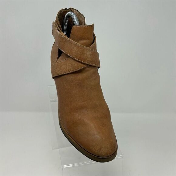 Eileen Fisher Ankle Booties Camel Tan Brown Leather Size 8 Strappy Back Zipper - Picture 2 of 15